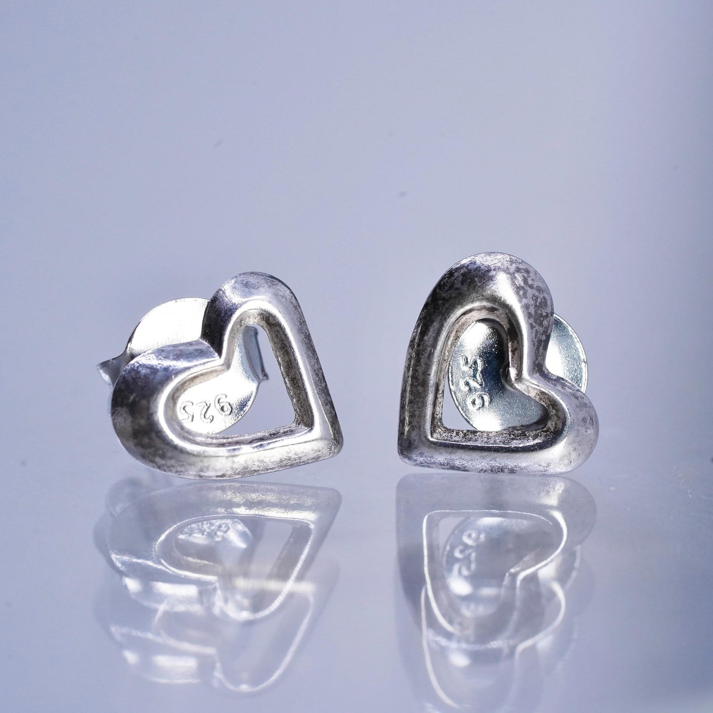 Vintage Sterling 925 silver handmade heart earrings, studs