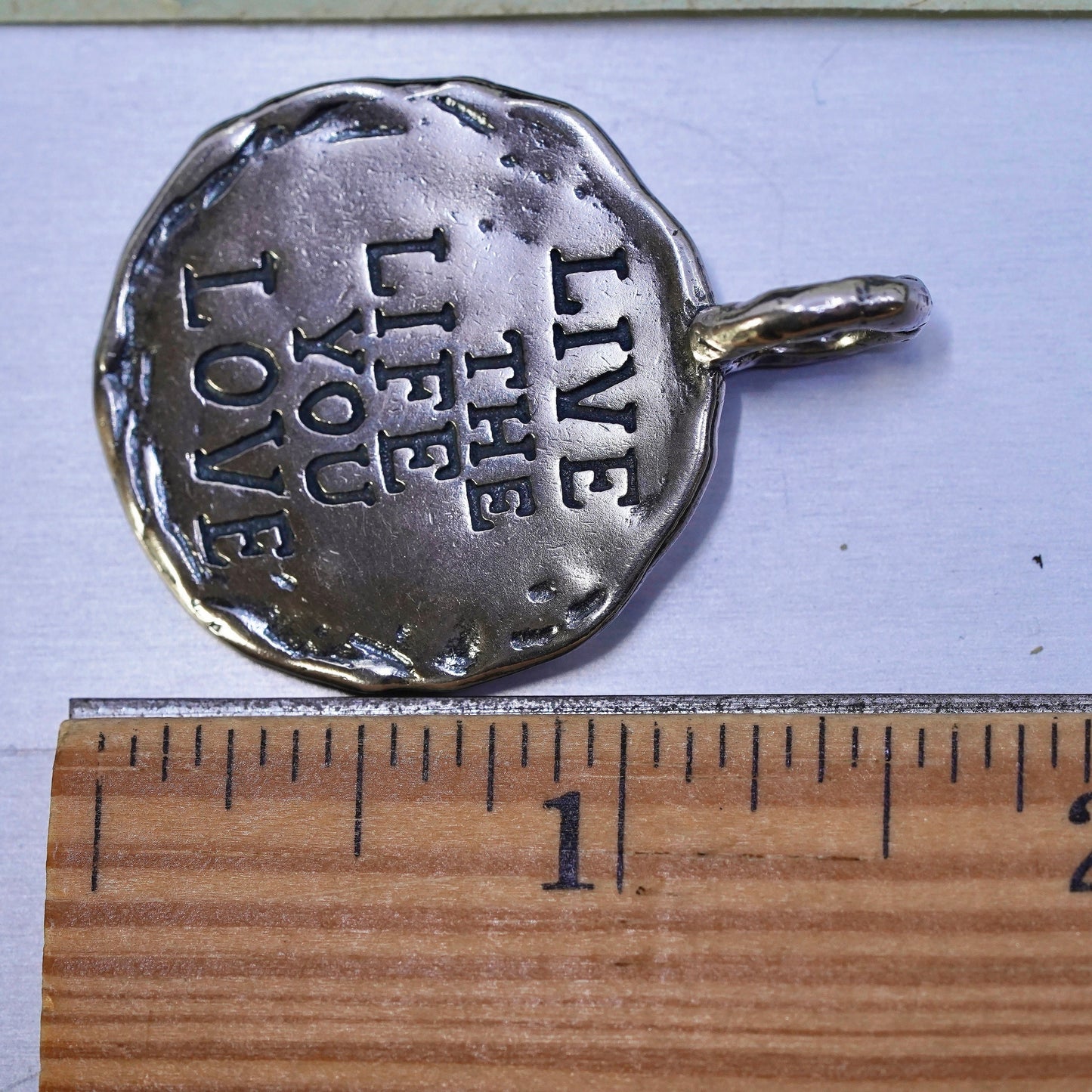 Sterling silver quote pendant, 925 lost wax casting circle "love life you live"