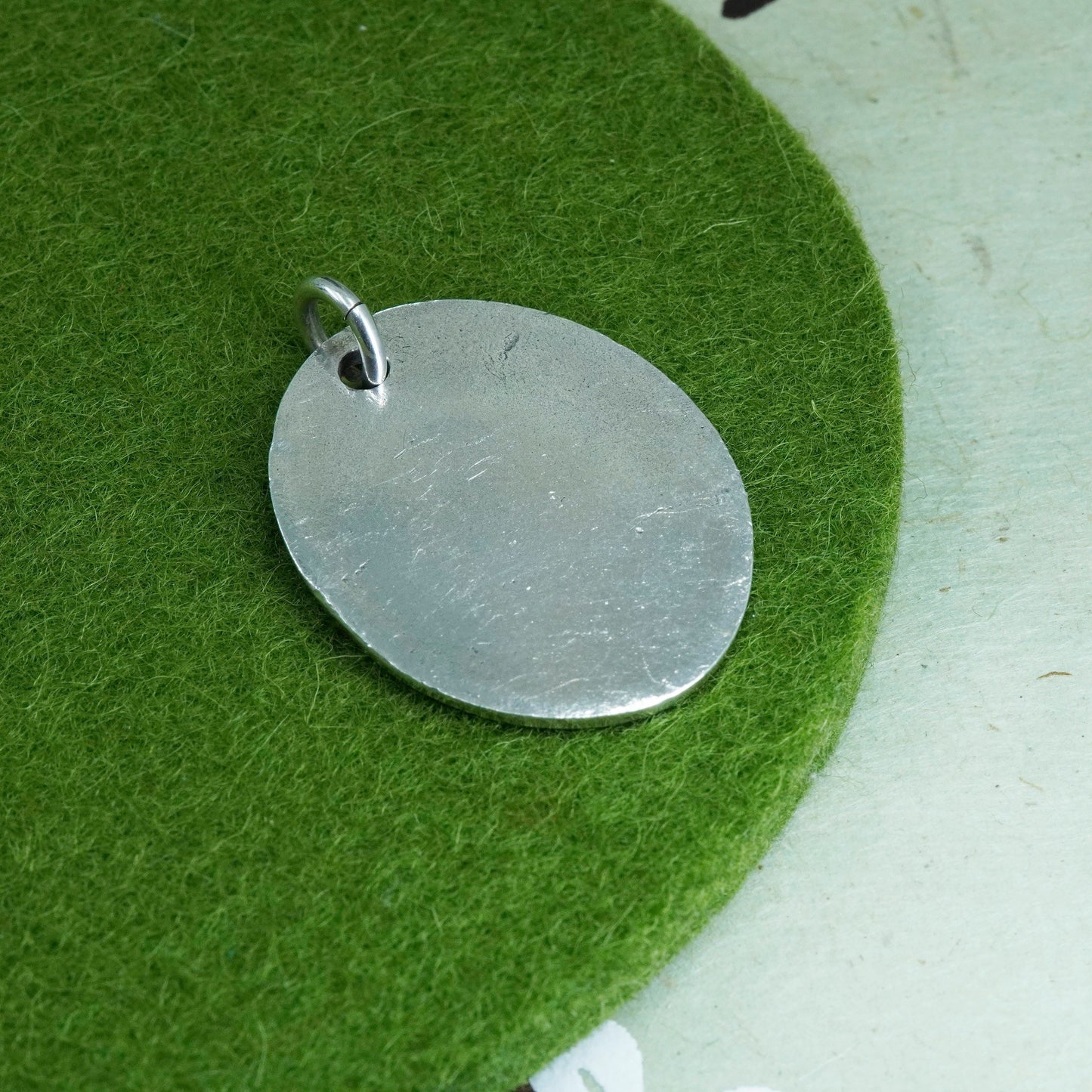 Vintage sterling silver handmade pendant, unique 925 oval with fingerprint