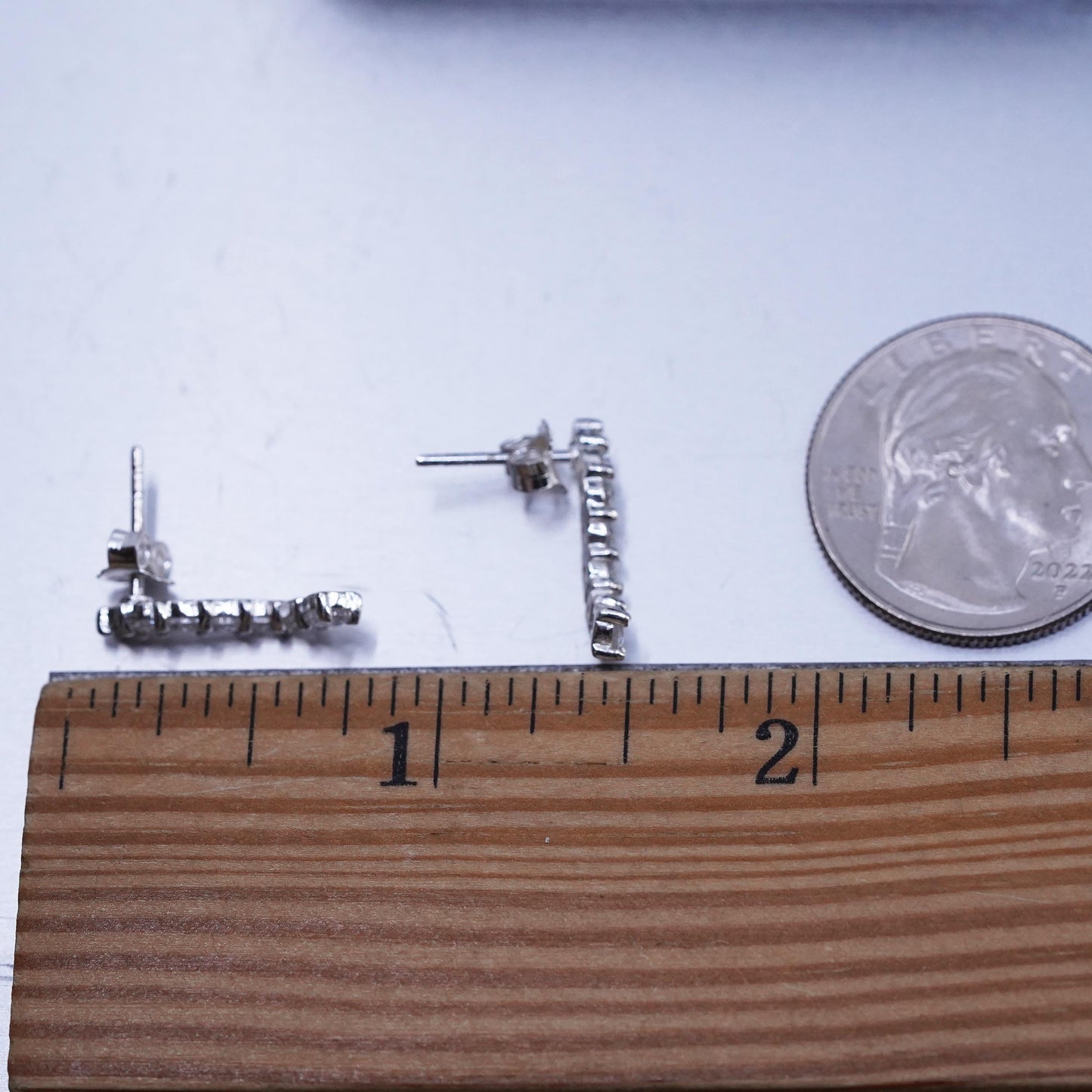 Vintage Sterling 925 silver earrings, wavy studs with cz inlay