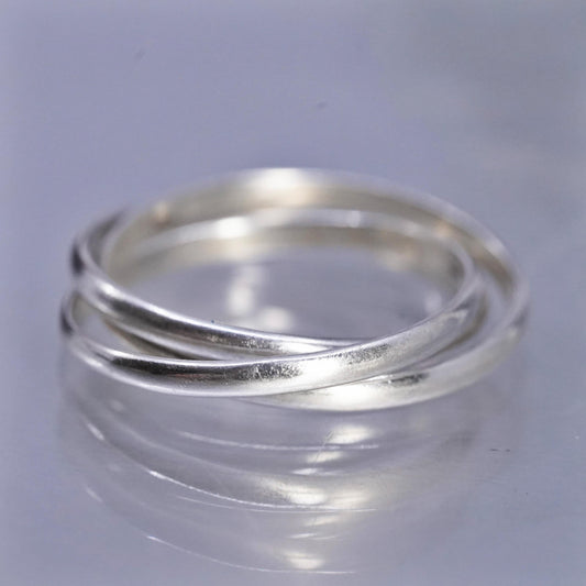 Size 8, Vintage Sterling Silver handmade Ring. 925 modernist, Entwined band