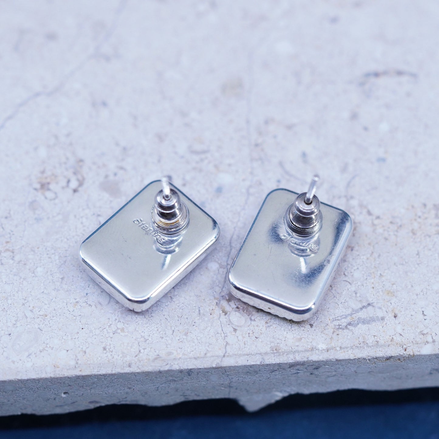Native American sterling silver earrings, rectangular 925 studs, Zuni, Navajo