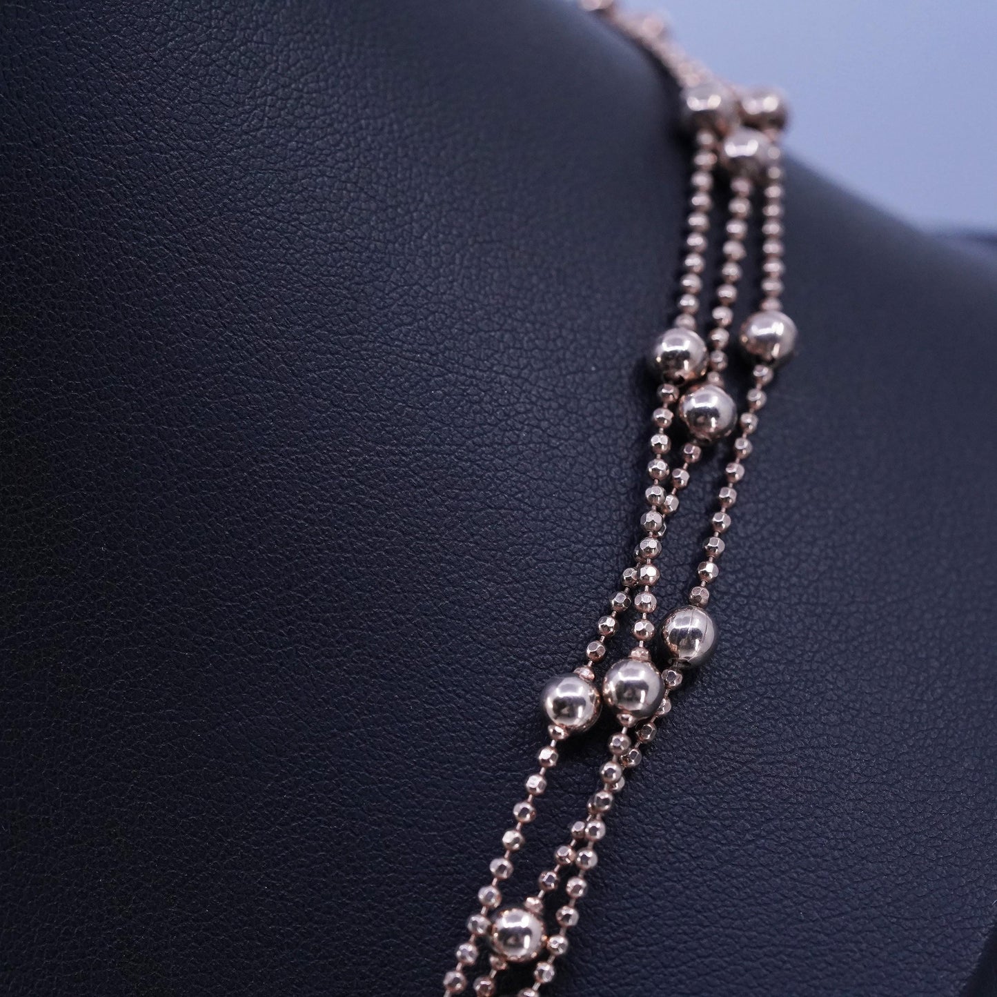 18”, vermeil rose gold Sterling 925 silver bead chains, multi strands necklace