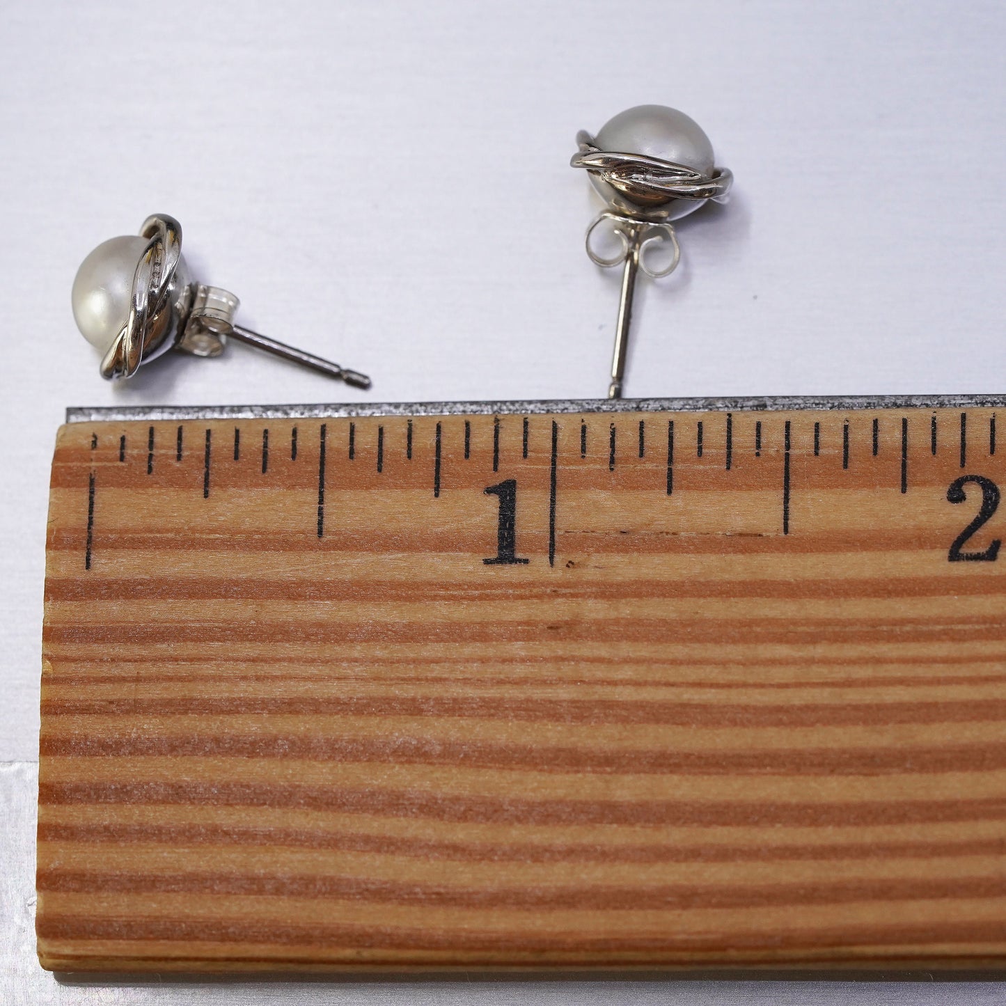 Vintage Sterling silver handmade earrings, 925 pearl studs