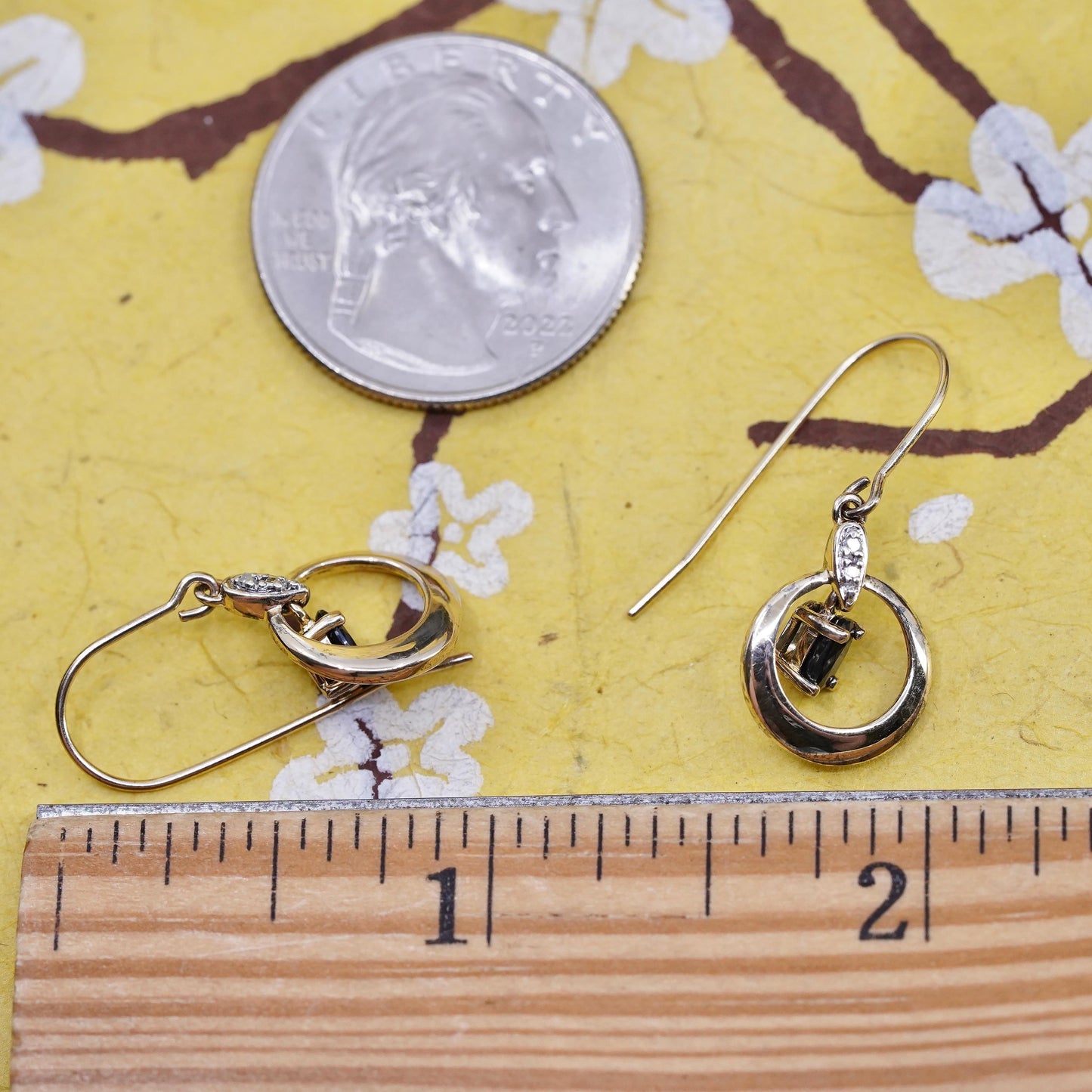 vermeil gold plated Sterling 925 silver circle earrings sapphire and diamond