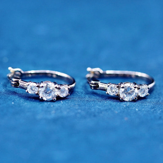 0.75” vermeil gold filled Sterling silver earrings, 925 huggie hoops with cz