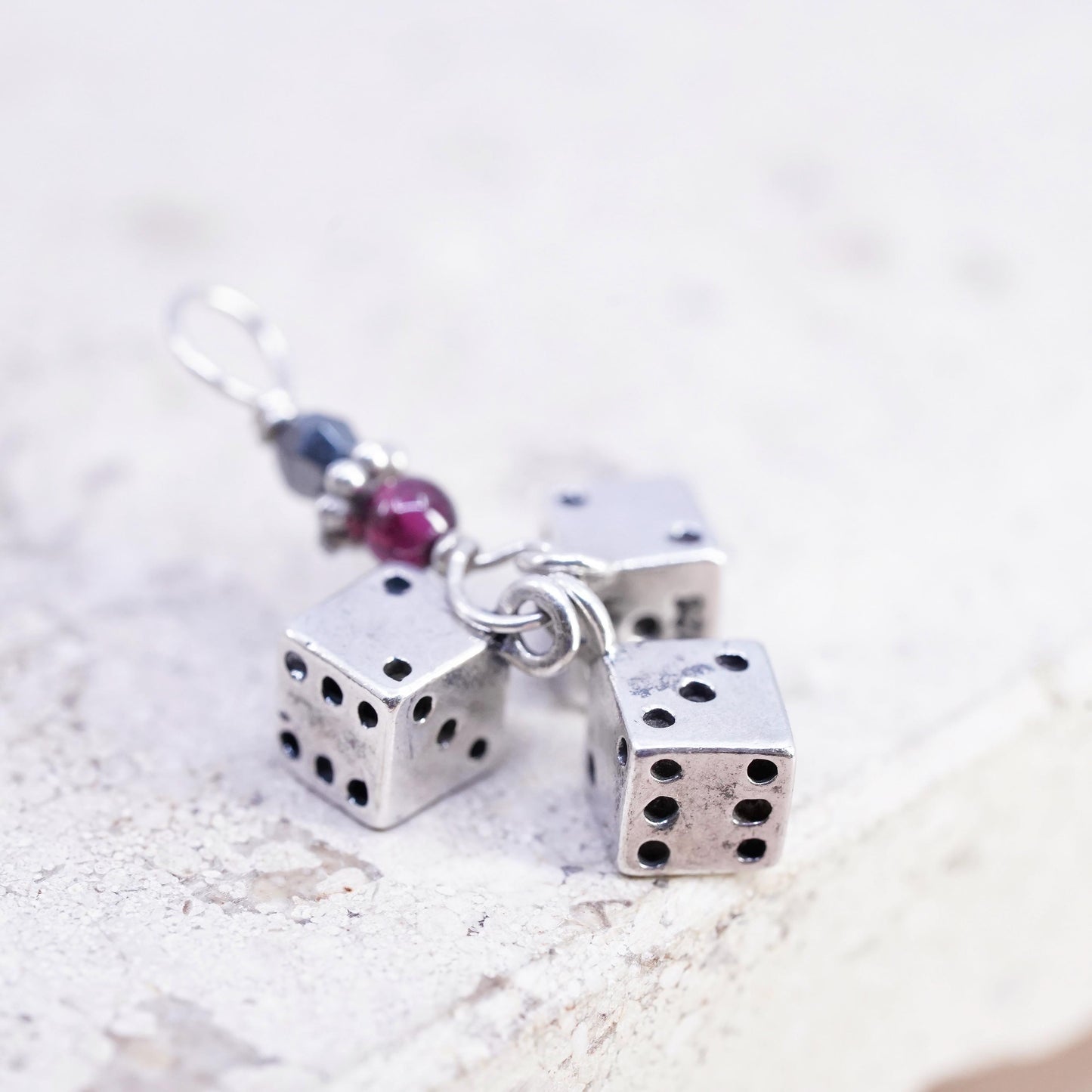 Vintage Sterling silver handmade pendant, 925 3 dice charms
