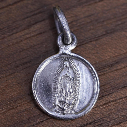 Sterling Silver 925 Our Lady of Guadalupe Medal Pendant, Virgin Mary Charm