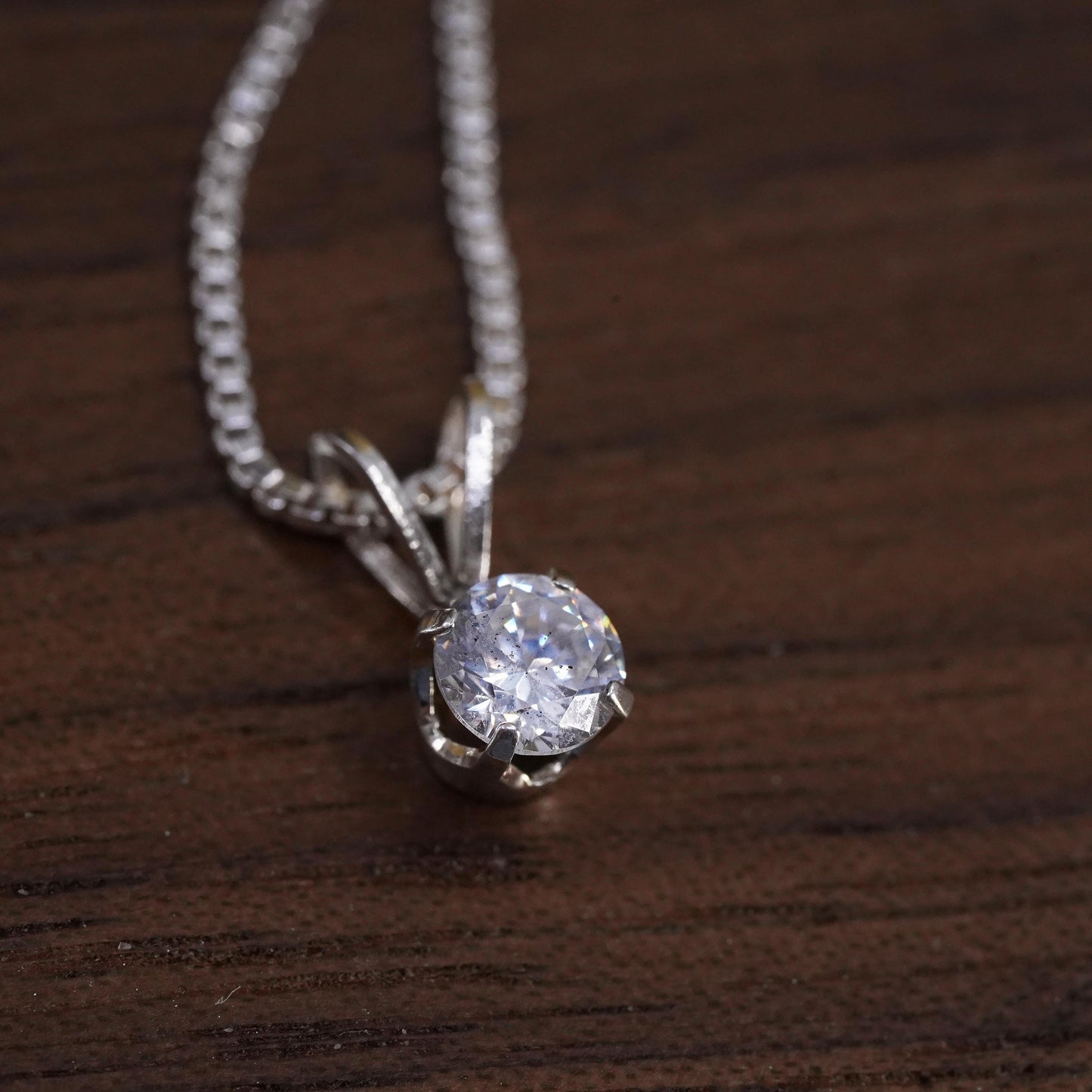 16” 1mm, vintage Sterling silver necklace, 925 box chain with circle CZ pendant