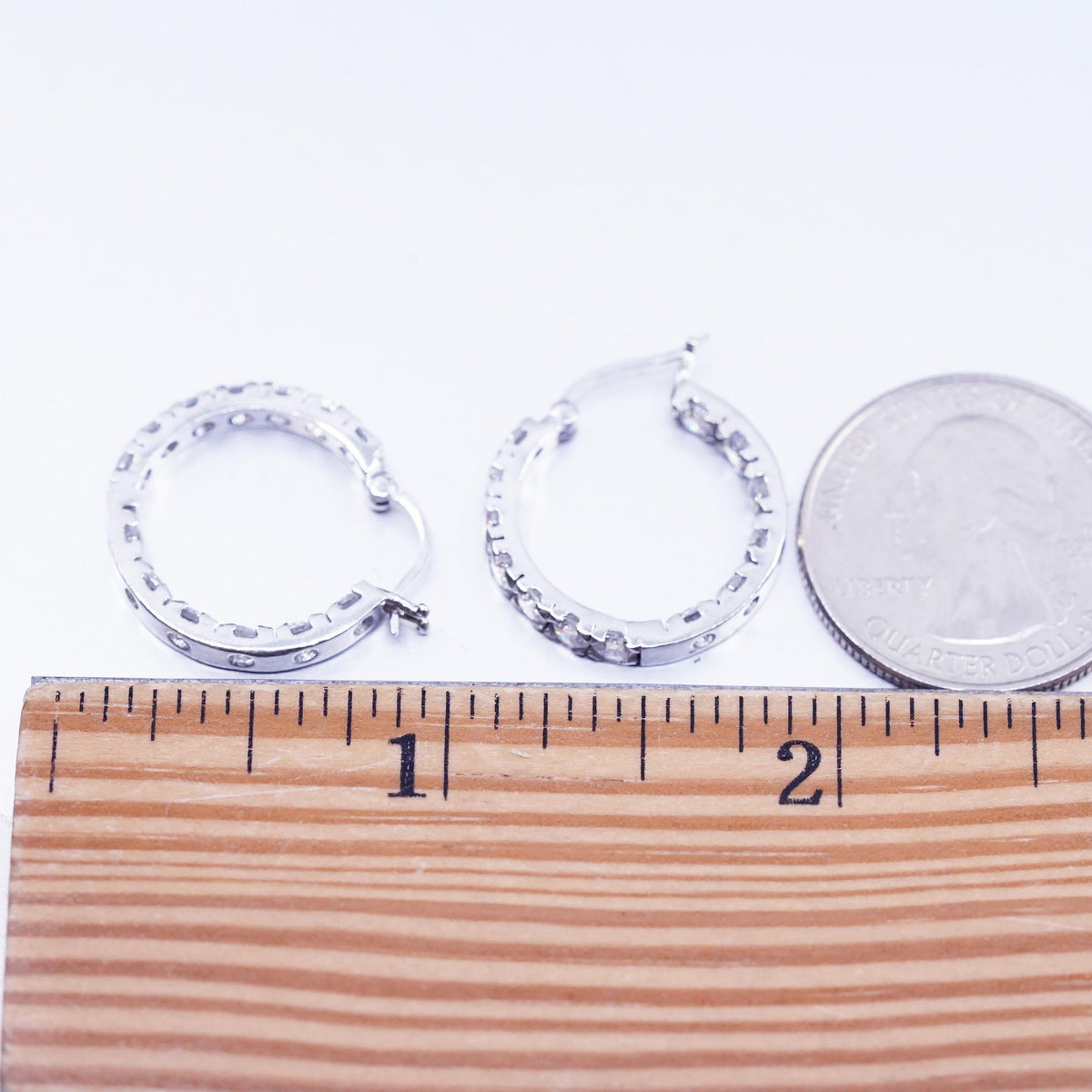 0.75", vintage Sterling silver handmade earrings, 925 Huggie hoops cluster CZ