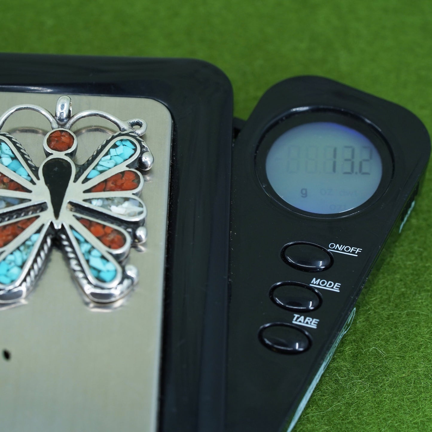 Native American sterling silver pendant, southwestern 925 butterfly turquoise