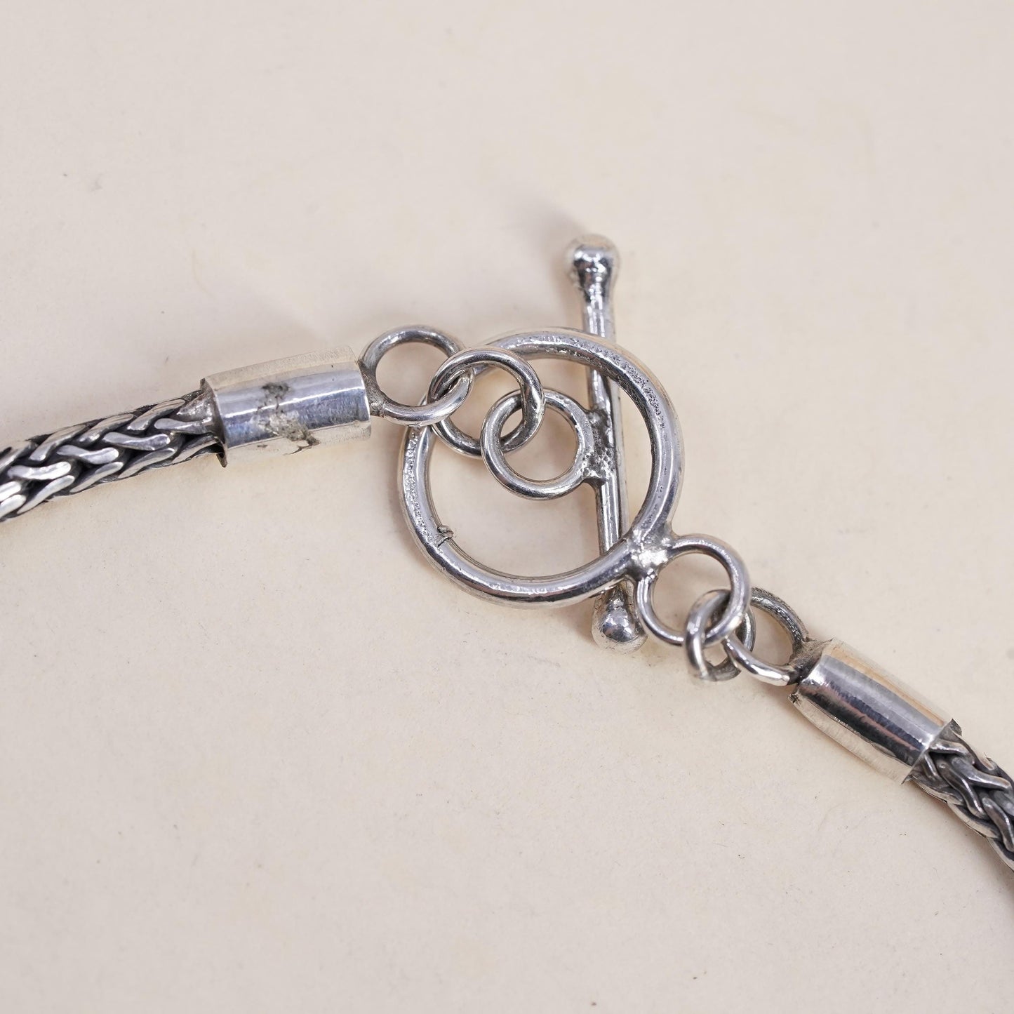 7”, vintage sterling silver bracelet, 925 wheat chain emerald cut peridot