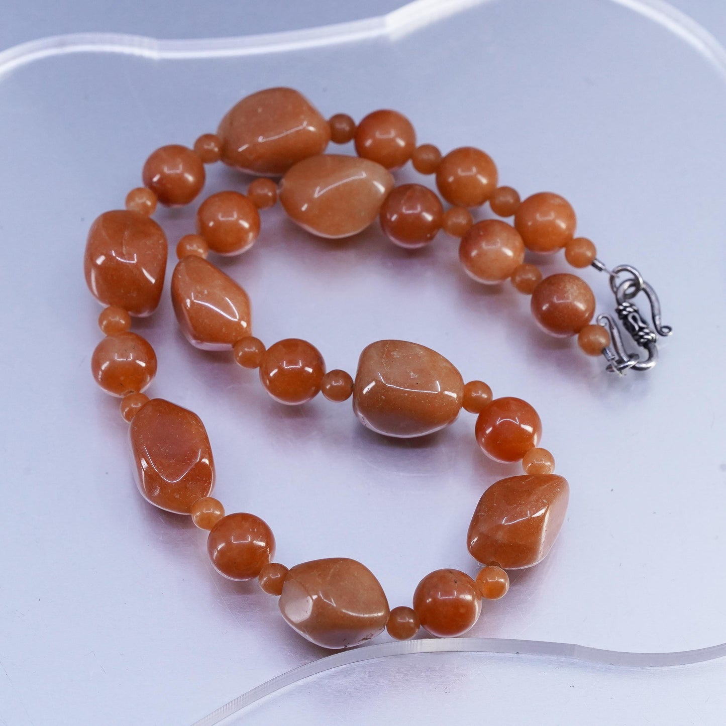 16", 925 Sterling Silver necklace with Orange Aventurine nuggets S shaped clasp
