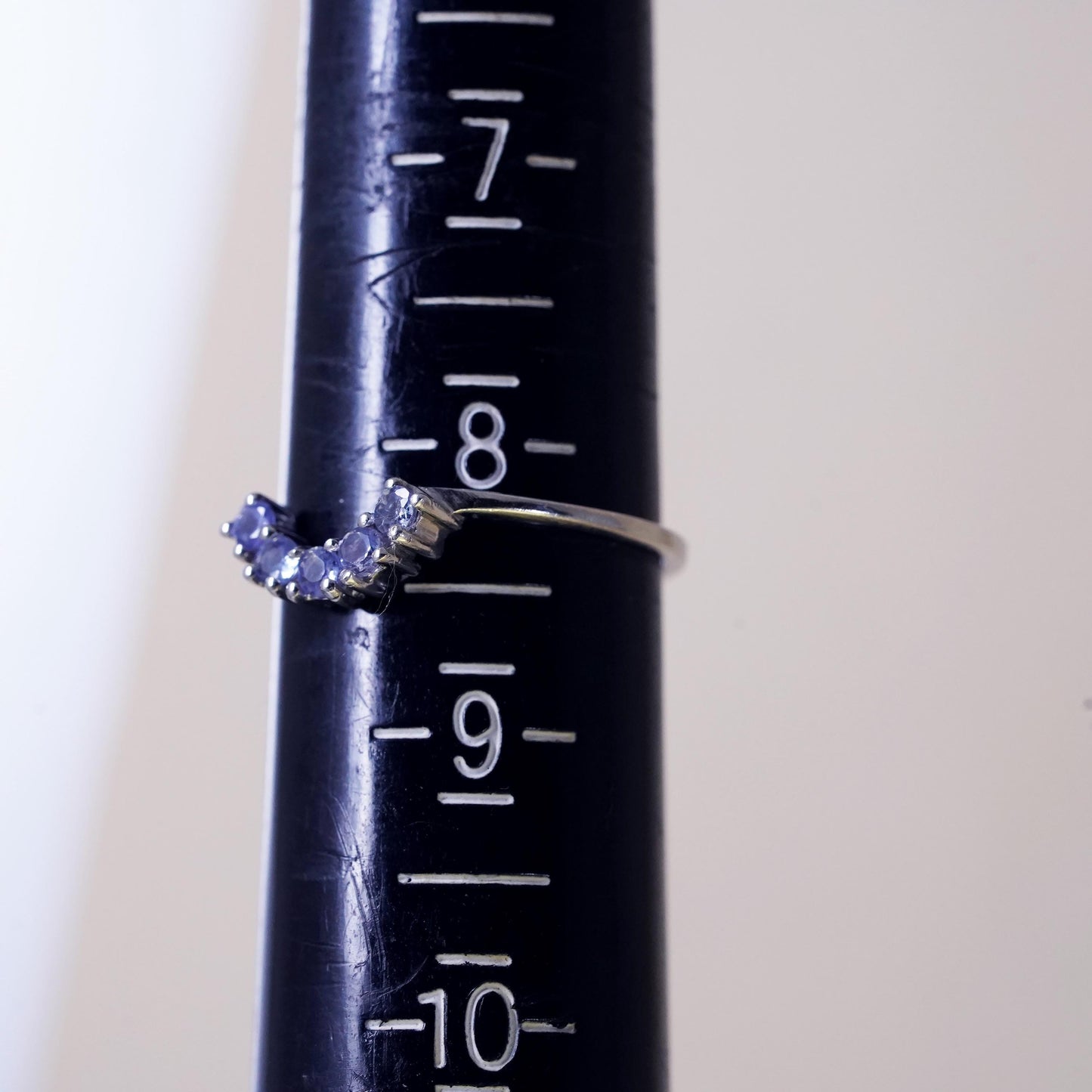 Size 8.25, Vintage sterling 925 silver stackable ring with amethyst, modernist