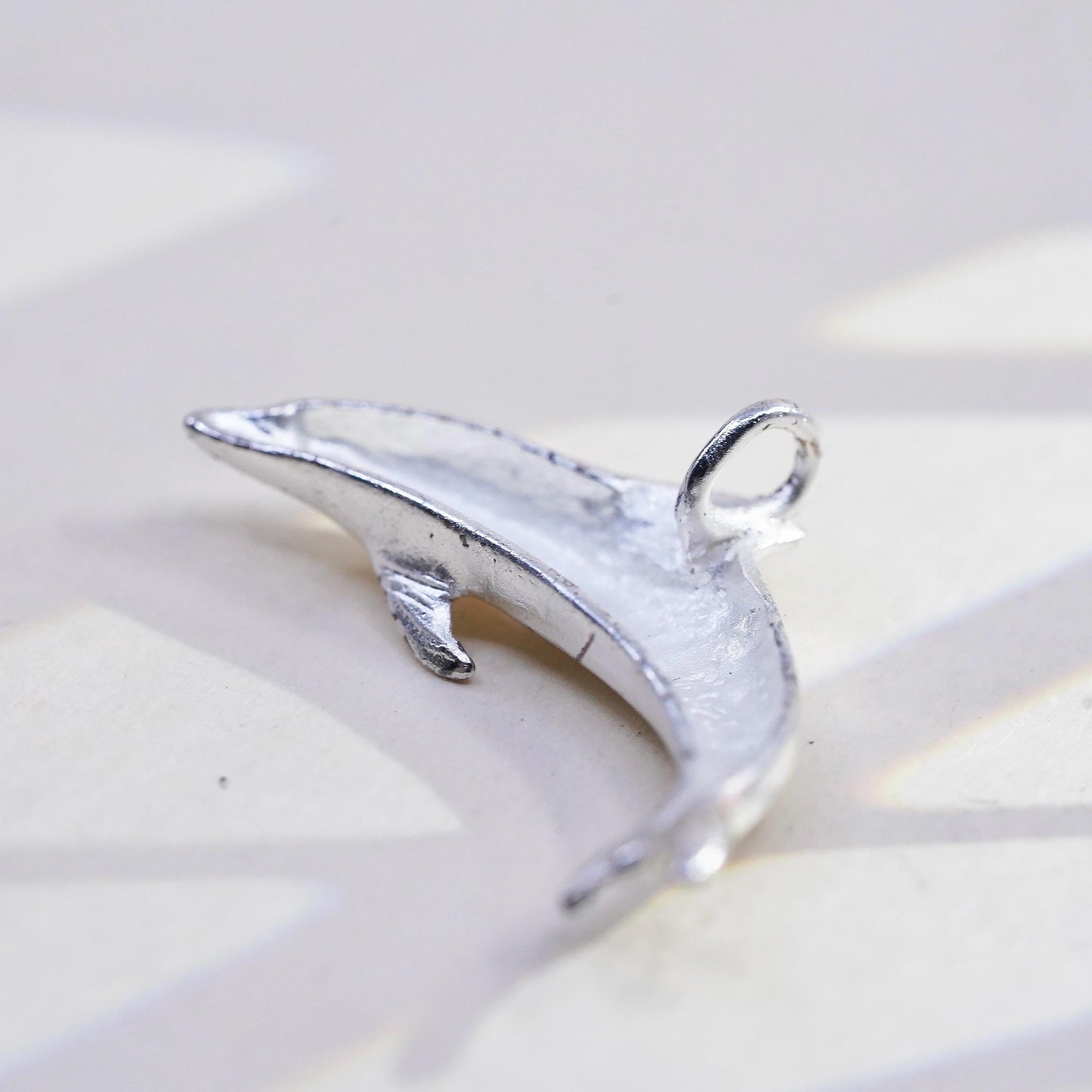 Vintage sterling silver handmade pendant, 925 dolphin charm