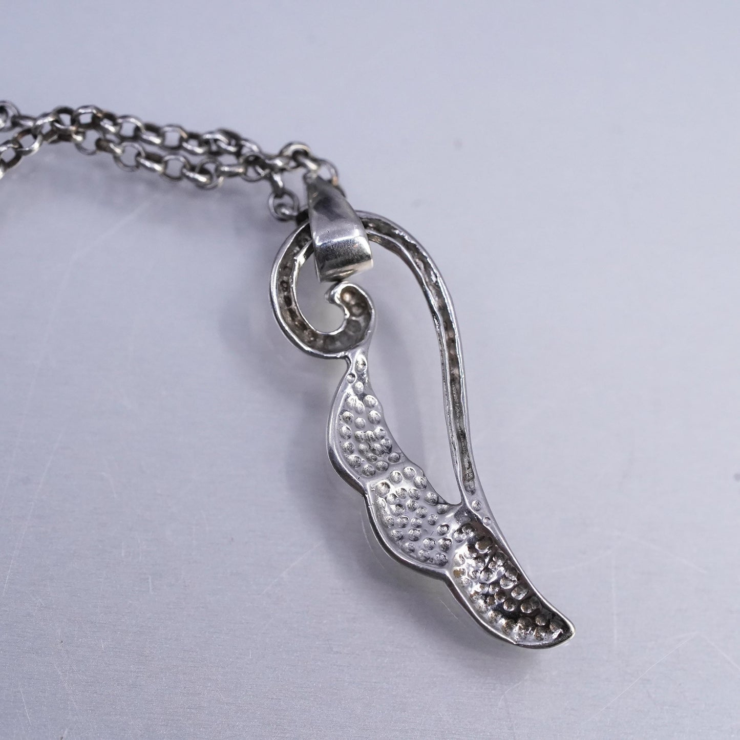 18" 1.6mm, vintage Sterling 925 silver circle chain necklace with ring pendant
