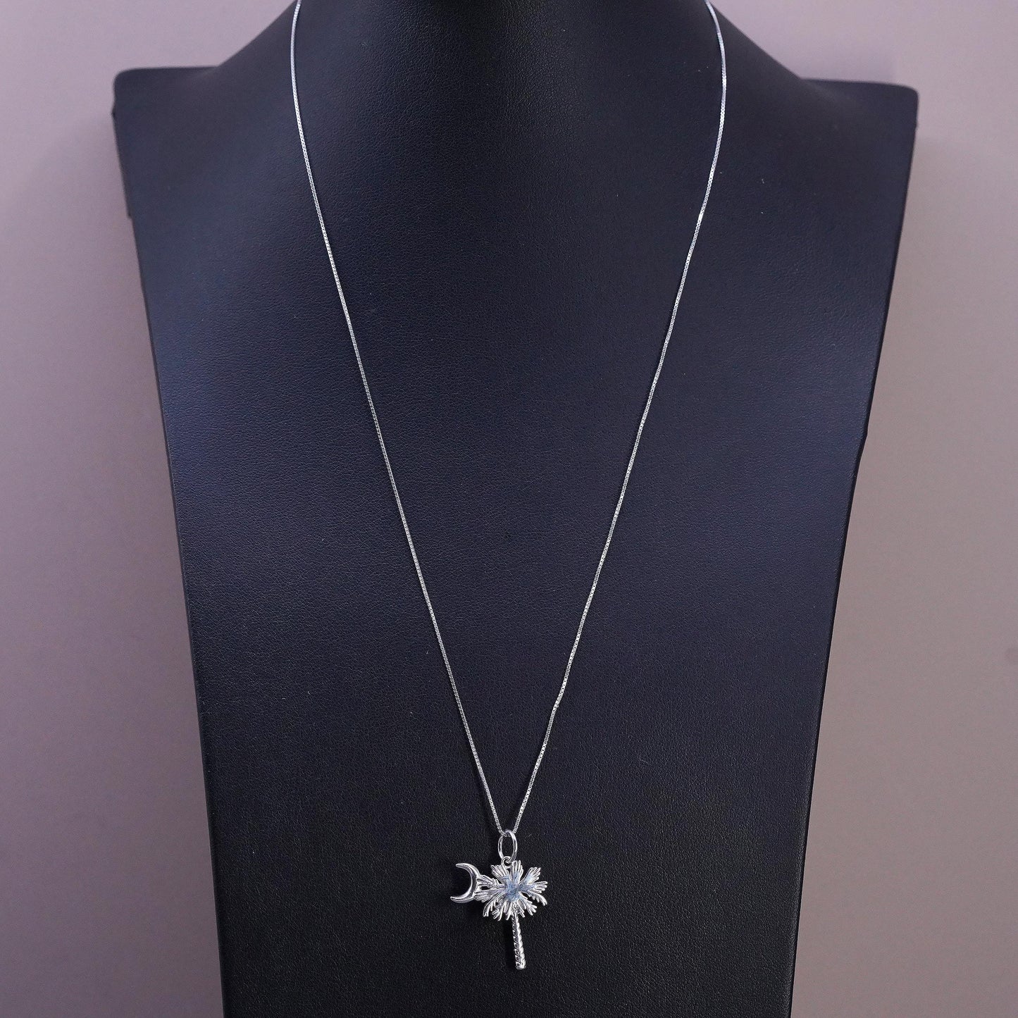 20", Sterling silver necklace, 925 Palmetto Tree Moon South Carolina State