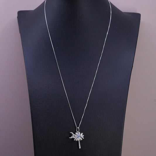 20", Sterling silver necklace, 925 Palmetto Tree Moon South Carolina State