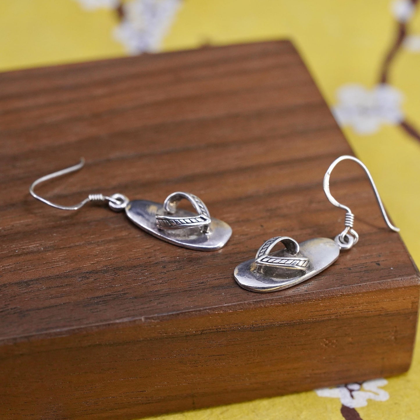 Vintage Sterling silver handmade earrings, 925 sandal shoe drops