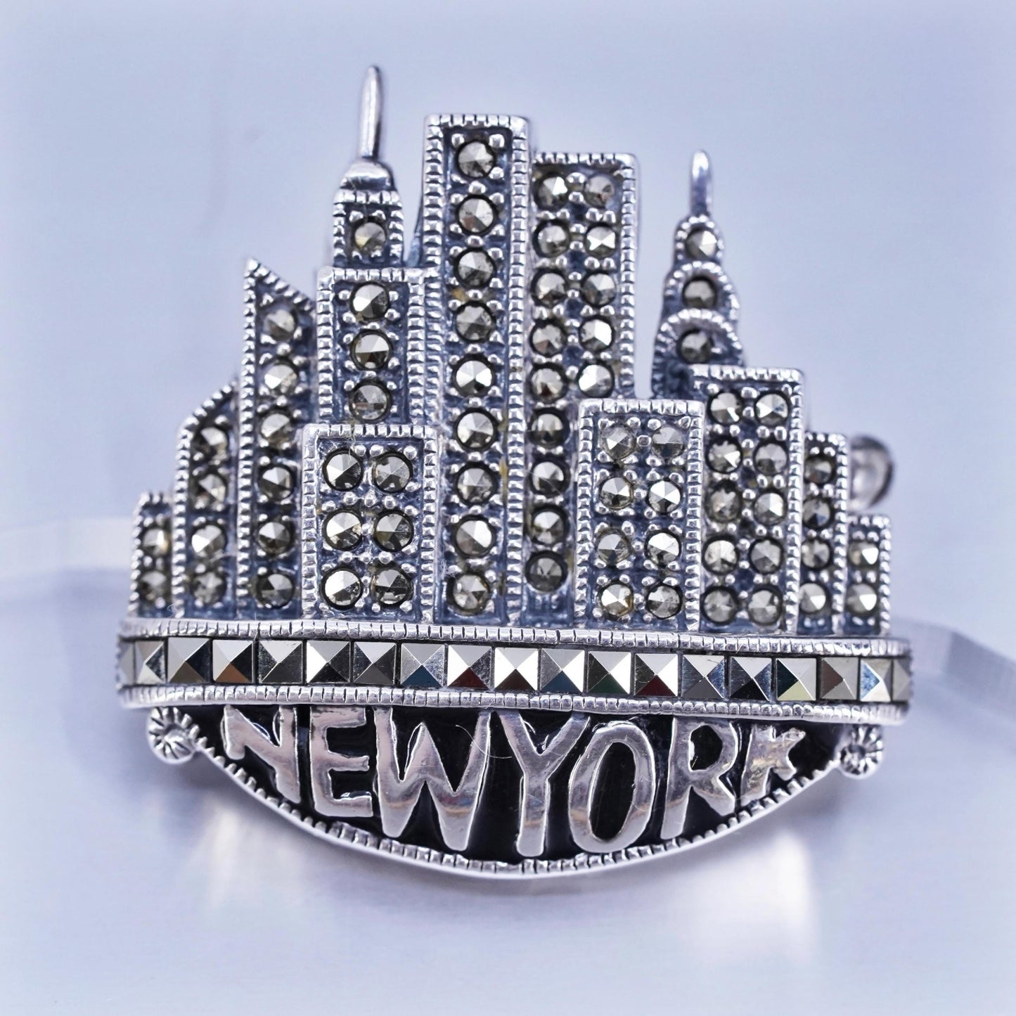 Judith Jack sterling silver brooch, 925 New York pin with moonstone marcasite