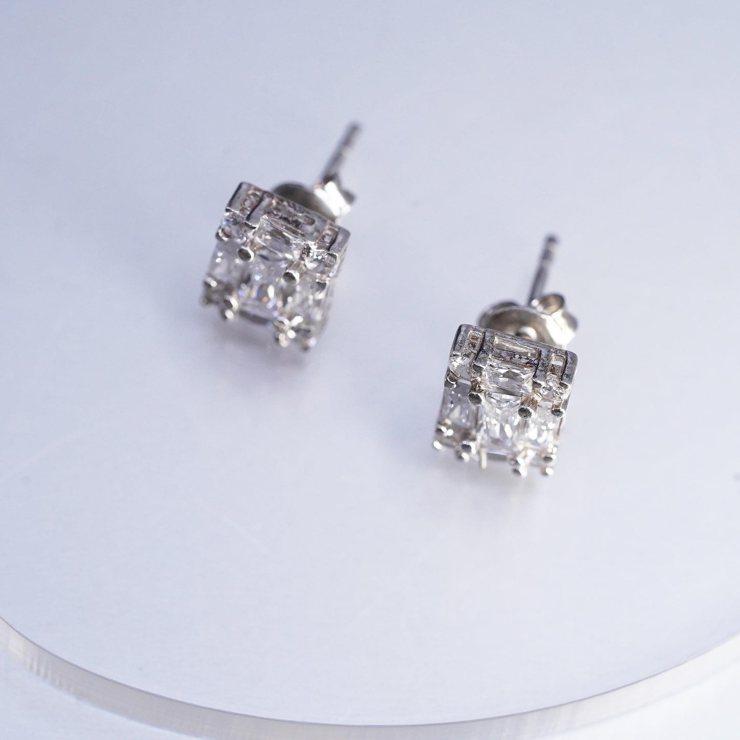 Vintage Sterling 925 silver earrings, studs with cluster Cz