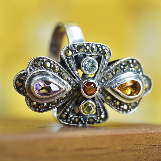 Size 10, vintage Sterling 925 silver handmade ring amethyst marcasite marcasite