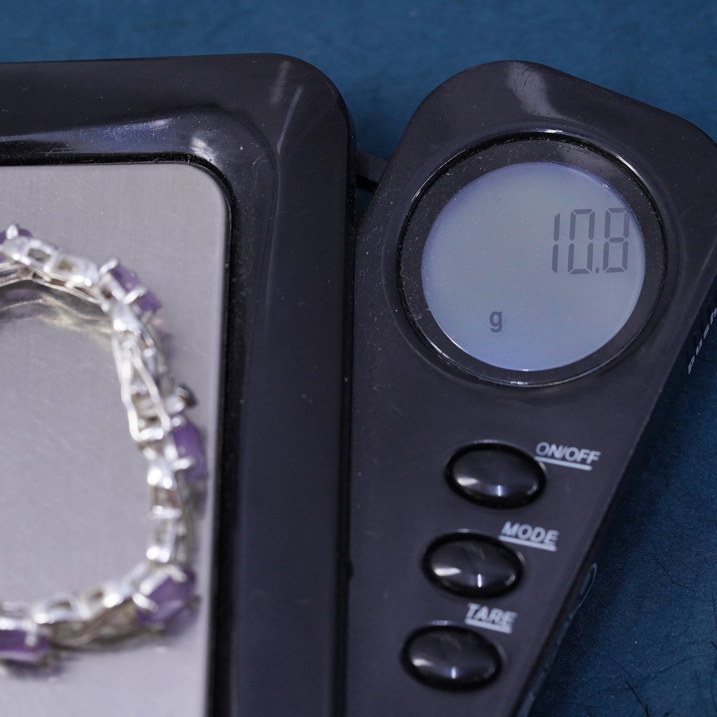 6.75", vintage Sterling 925 silver tennis bracelet with amethyst