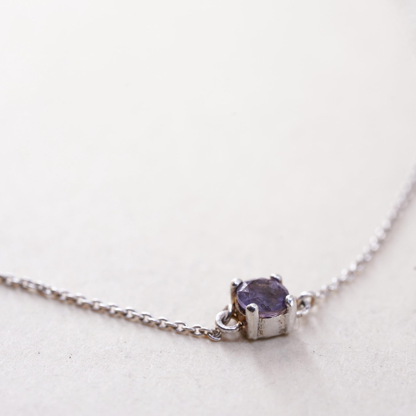 8.5”, Vintage sterling silver bracelet, 925 circle chain with amethyst