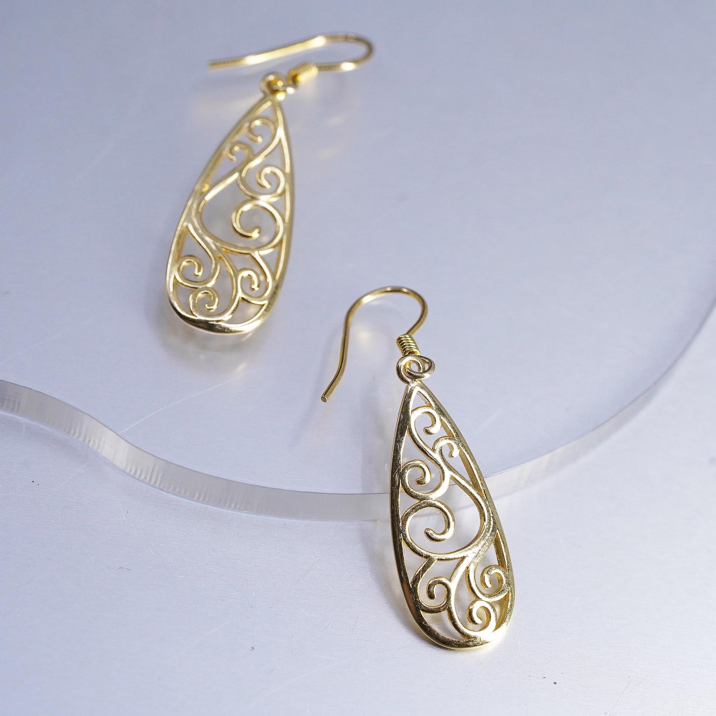 VTG vermeil gold over Sterling 925 silver handmade filigree teardrop earrings