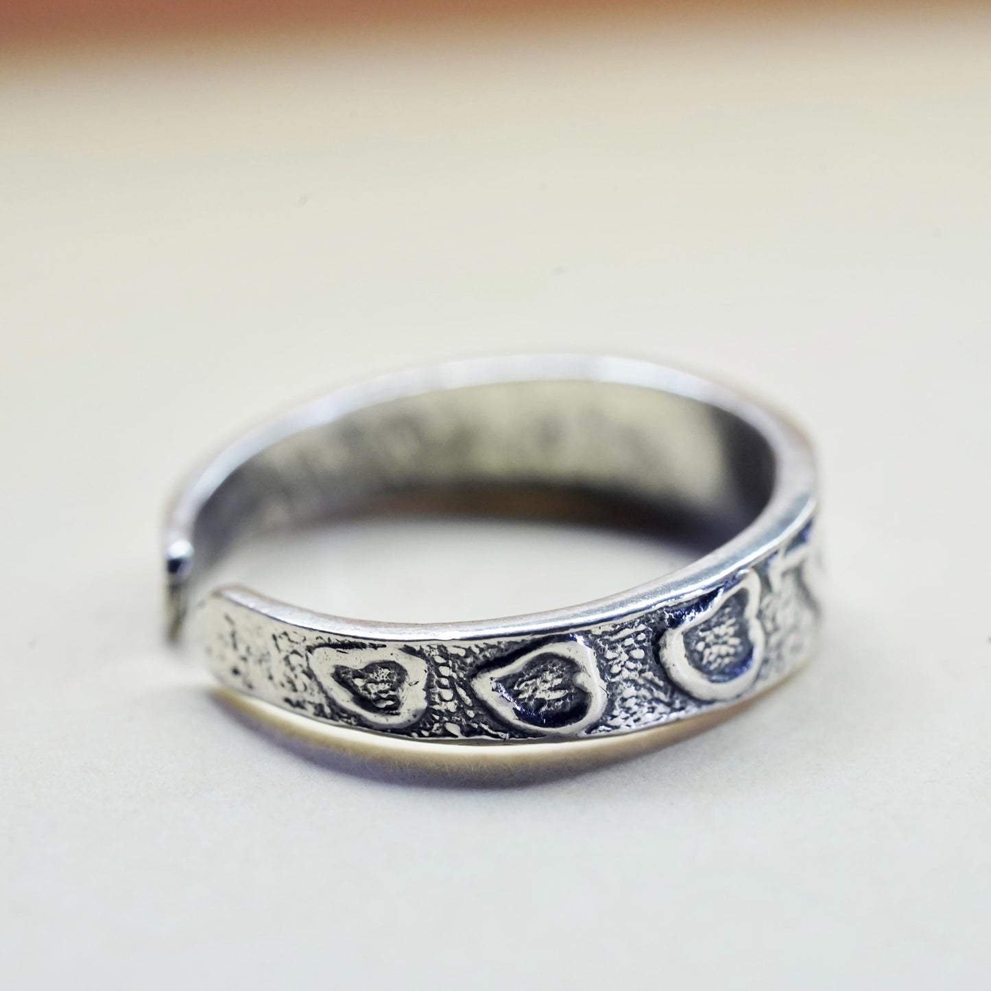 Size 4.25, vintage Sterling silver handmade ring, 925 heart arrow open band