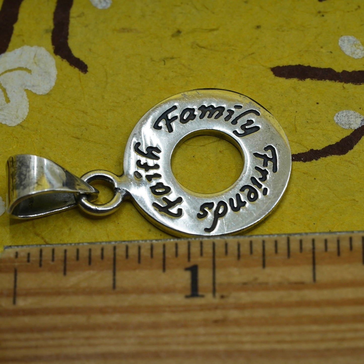 Vintage sterling silver handmade pendant, 925 circle with “faith” embossed