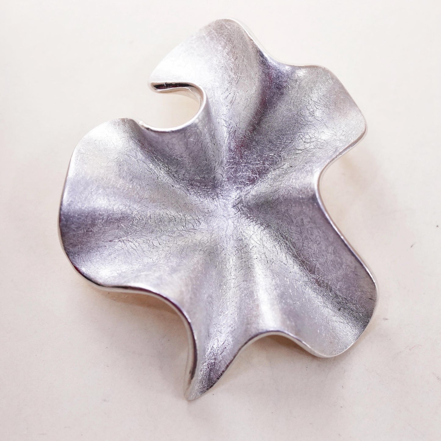 Designer JI Matte Sterling Silver Sculptural 925 pendant, Abstract Organic Form