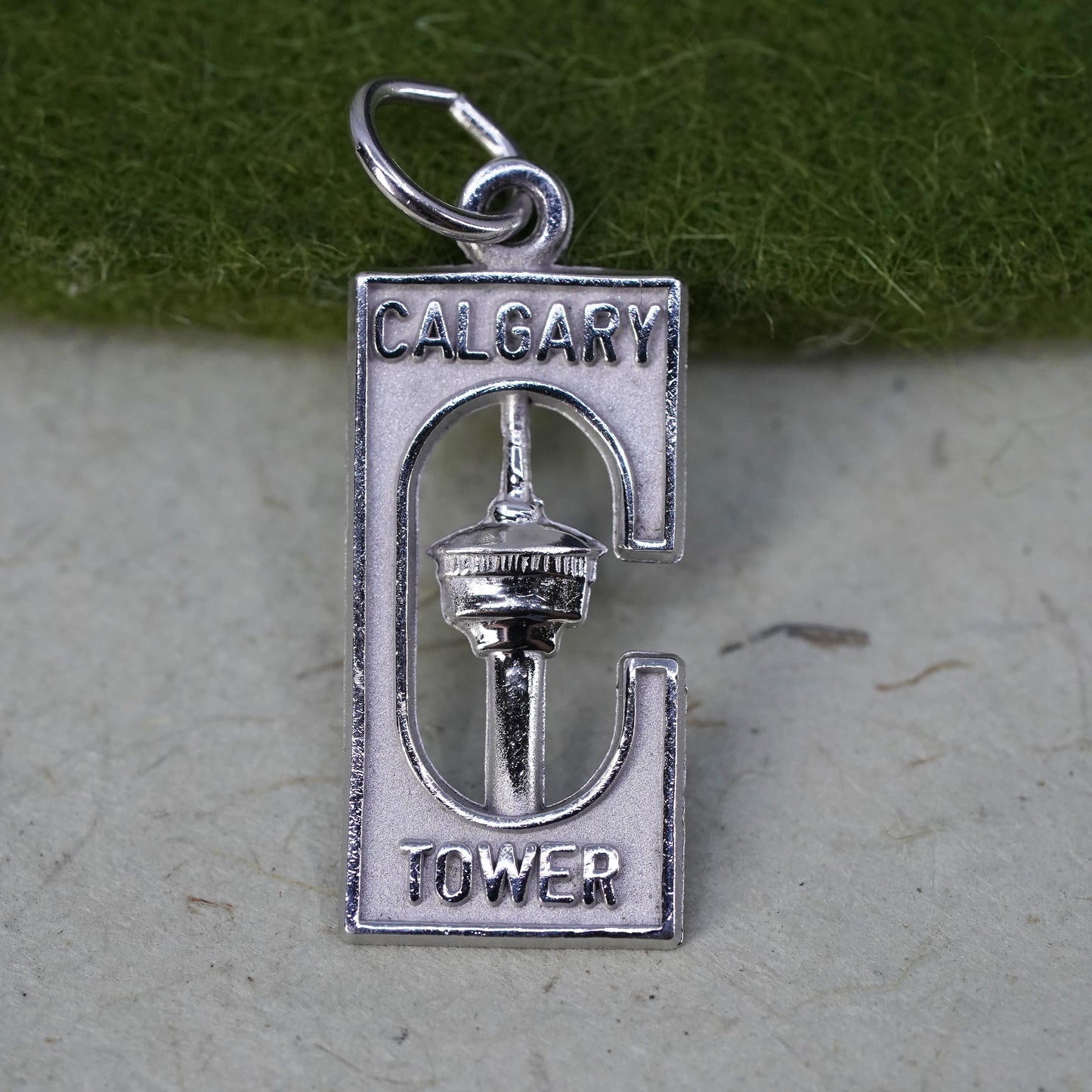 Vintage world traveler Sterling silver handmade pendant, 925 Calgary Tower