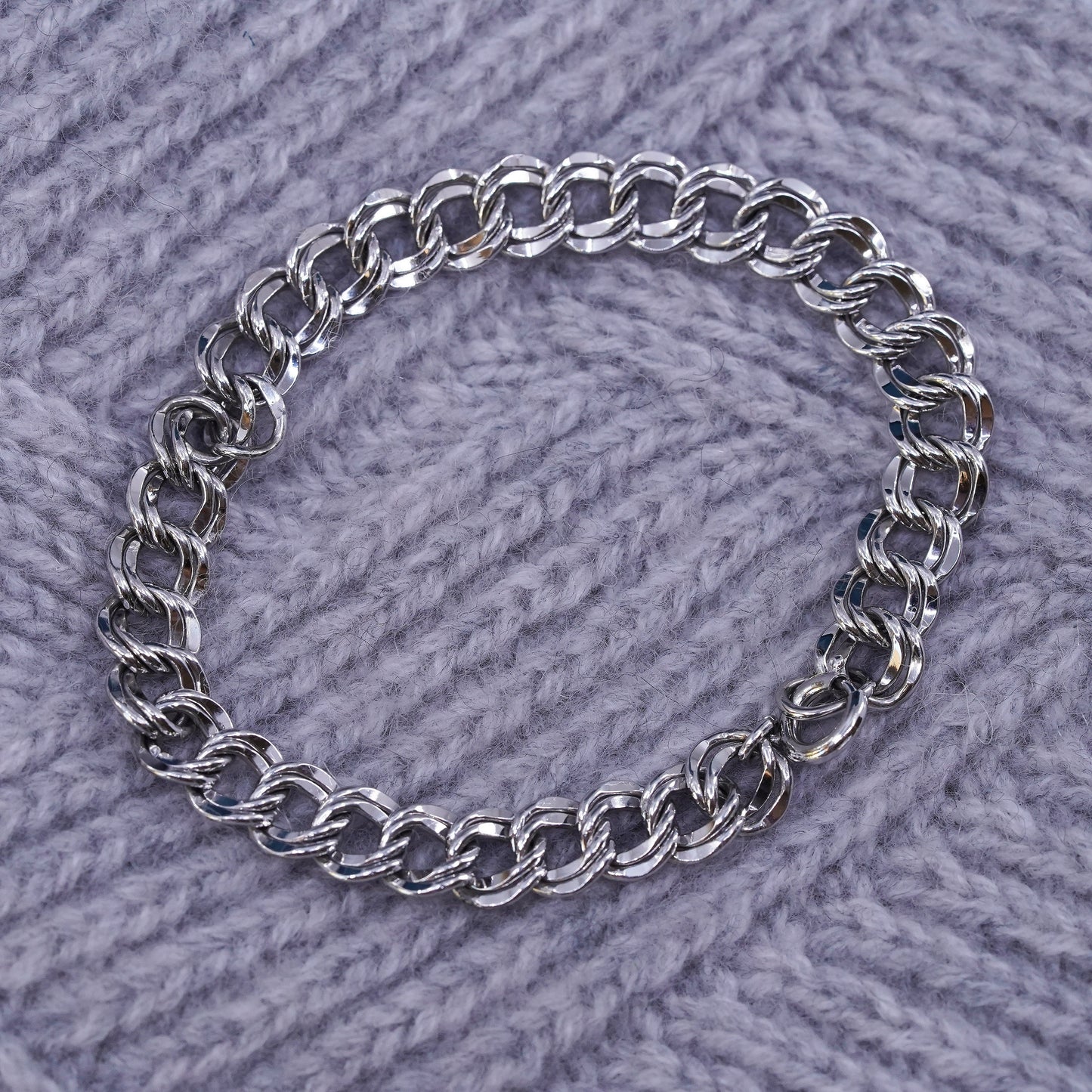 6.75", vintage Sterling silver handmade charm bracelet, 925 double curb chain