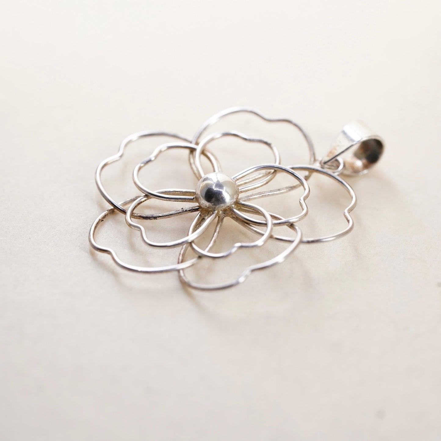 Vintage Sterling silver handmade pendant, 925 plumeria flower charm