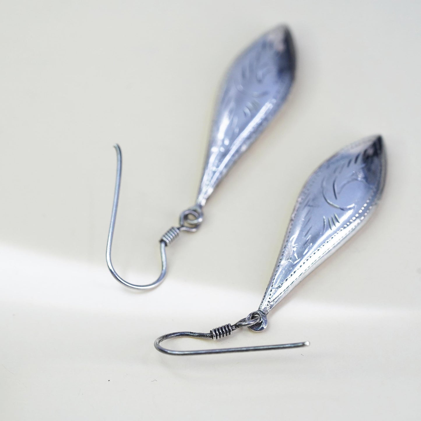 Vintage sterling silver handmade earrings, puffy textured 925 teardrops
