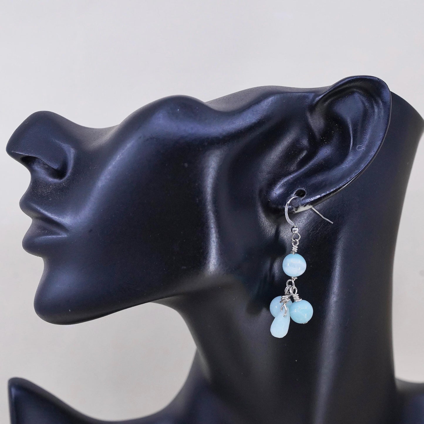 Vintage 925 Sterling silver handmade earrings with Larimar beads