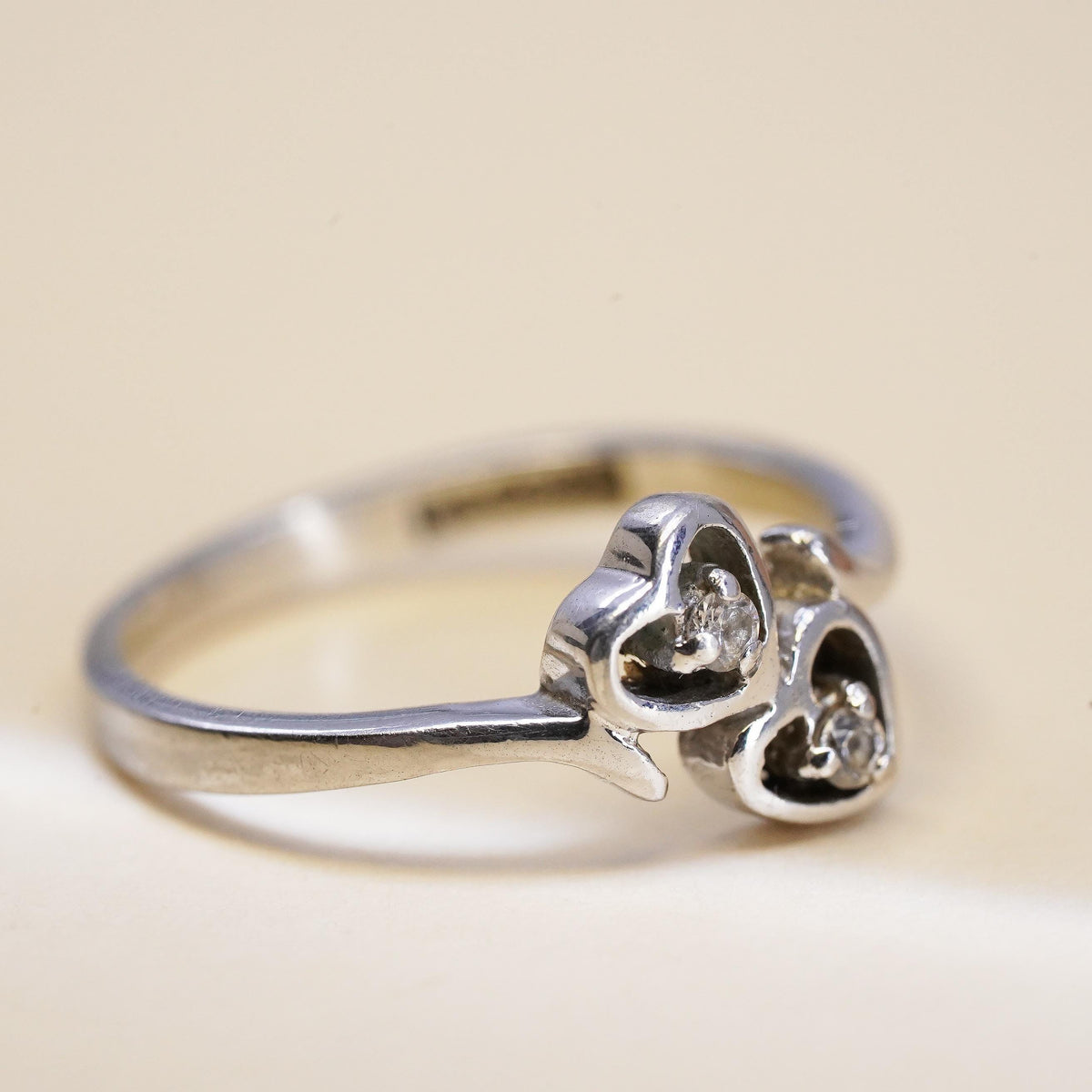 Size 5.5, Vintage sterling silver handmade ring, engagement ring with heart cz
