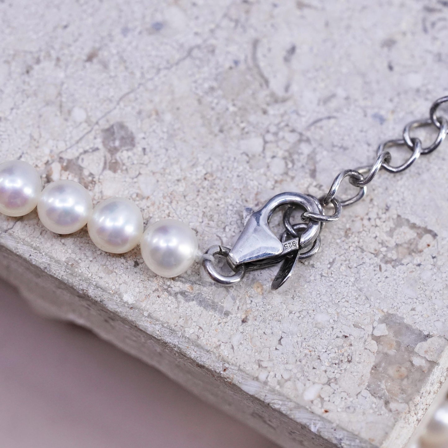 17+2", LUC sterling 925 Silver necklace pearl mother of pearl flower pendant
