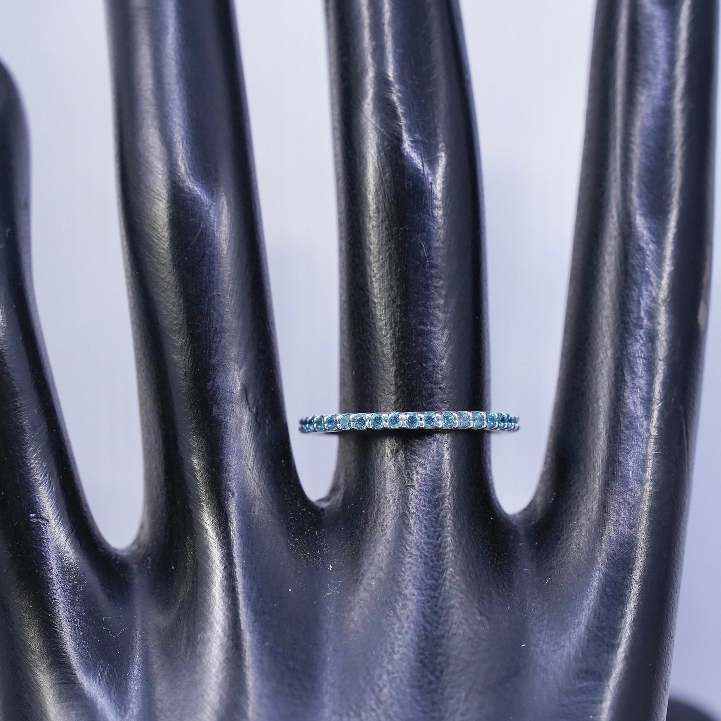 Size 7.25, vintage southwestern Sterling 925 silver wedding ring, blue Cz band