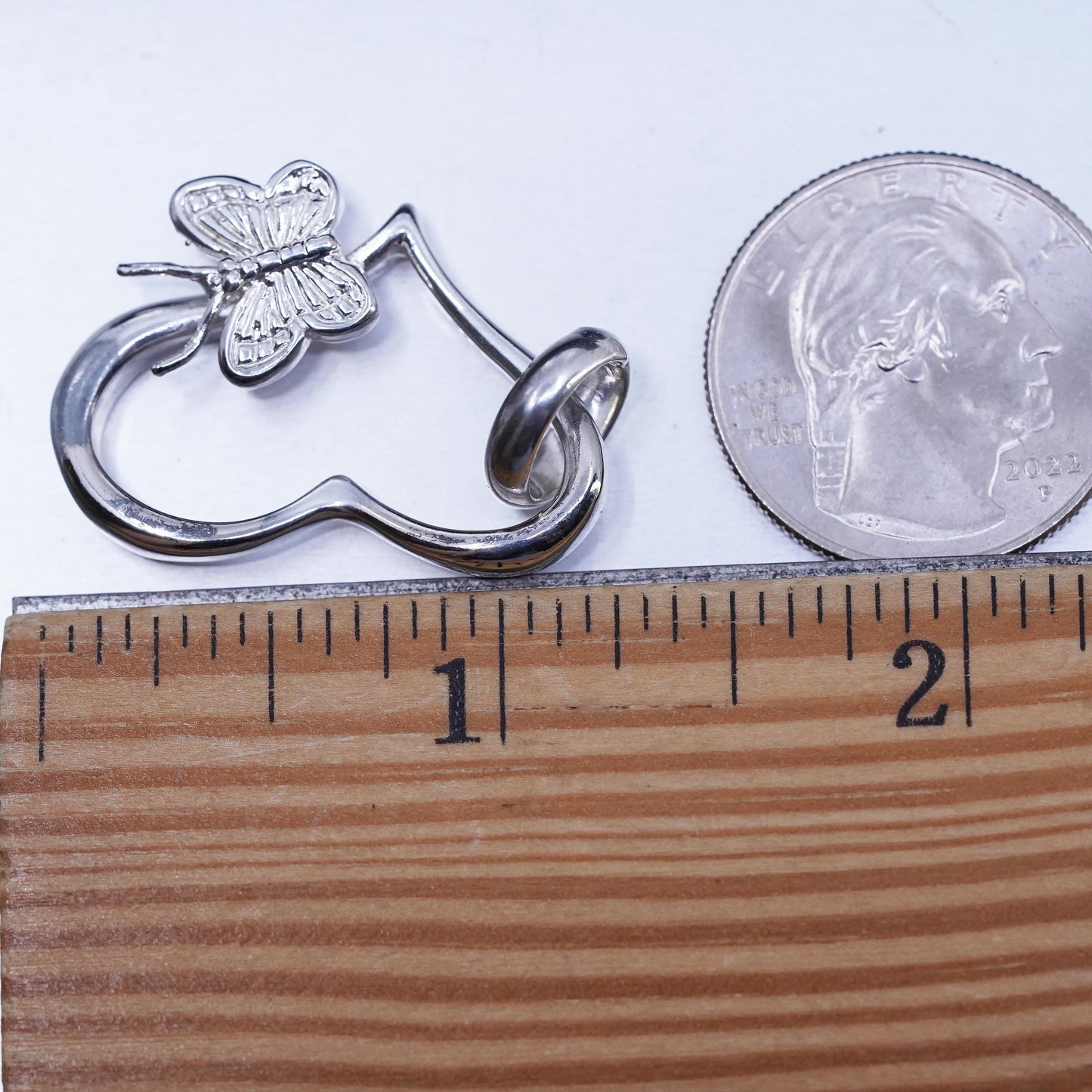 Vintage sterling 925 silver handmade heart pendant with butterfly