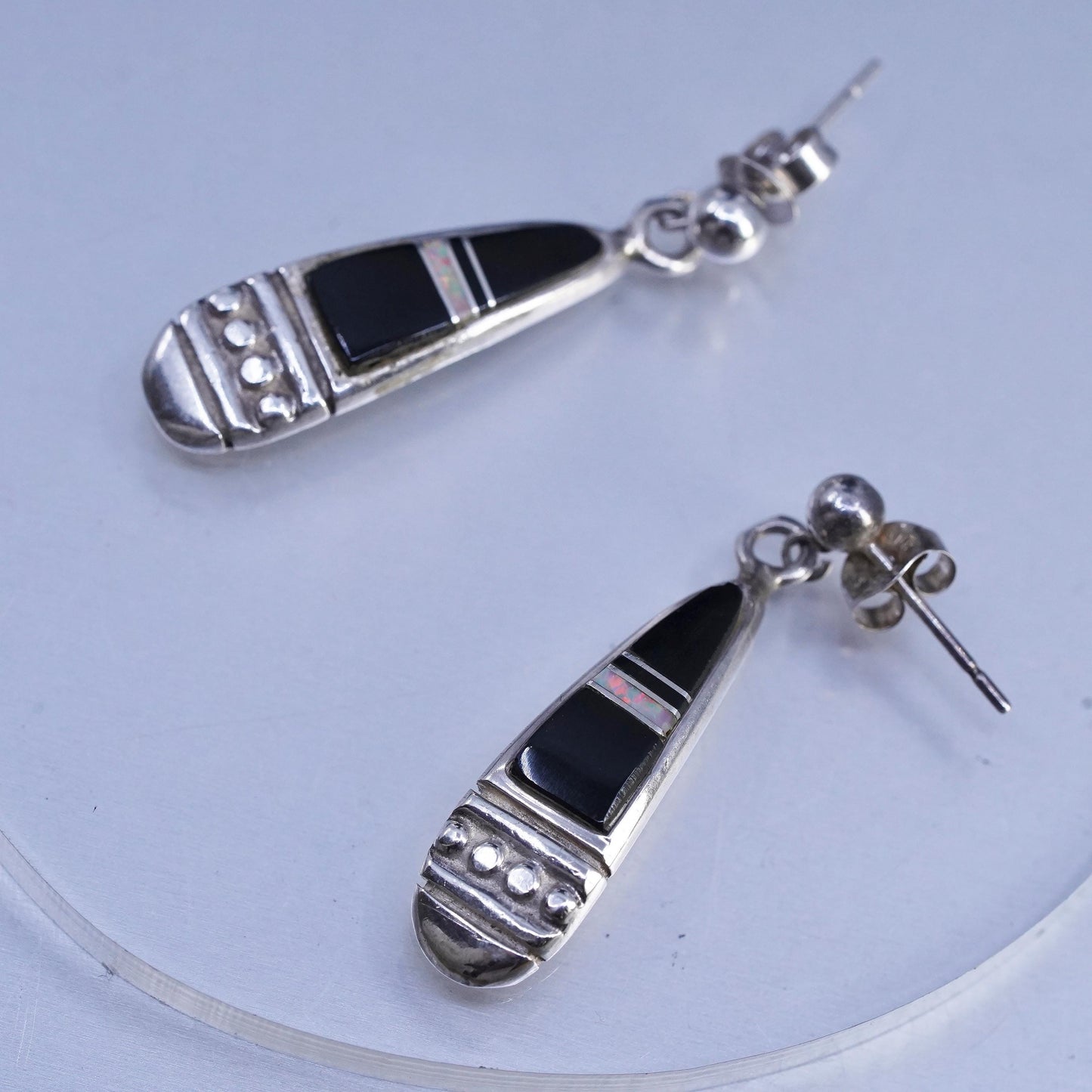 Native American Navajo Ervin Hoskie sterling 925 silver teardrop earrings onyx