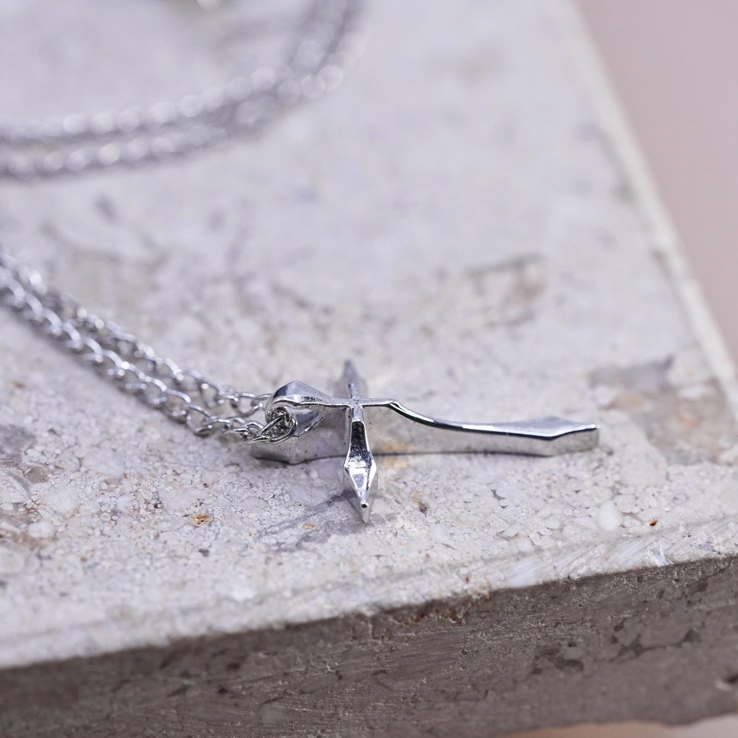 16", vintage Marvel Sterling silver necklace, 925 circle chain cross pendant