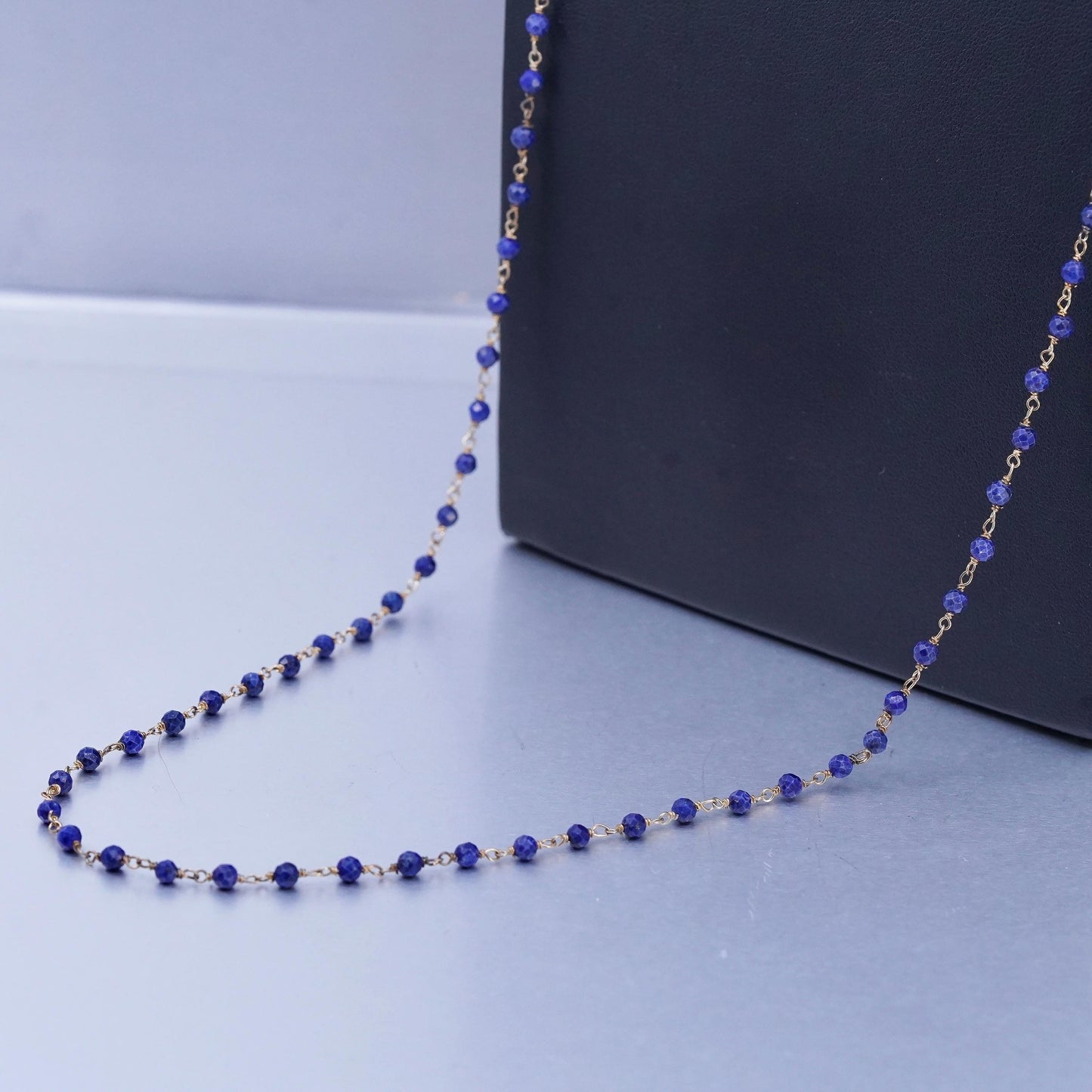 30", MLD gold plated Sterling 925 silver long circle necklace lapis lazuli bead