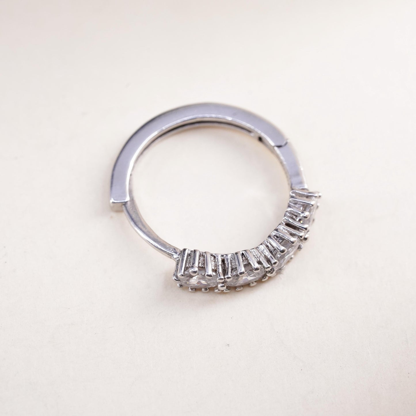 0.75", Vintage sterling silver loop single earring, primitive hoop with cz