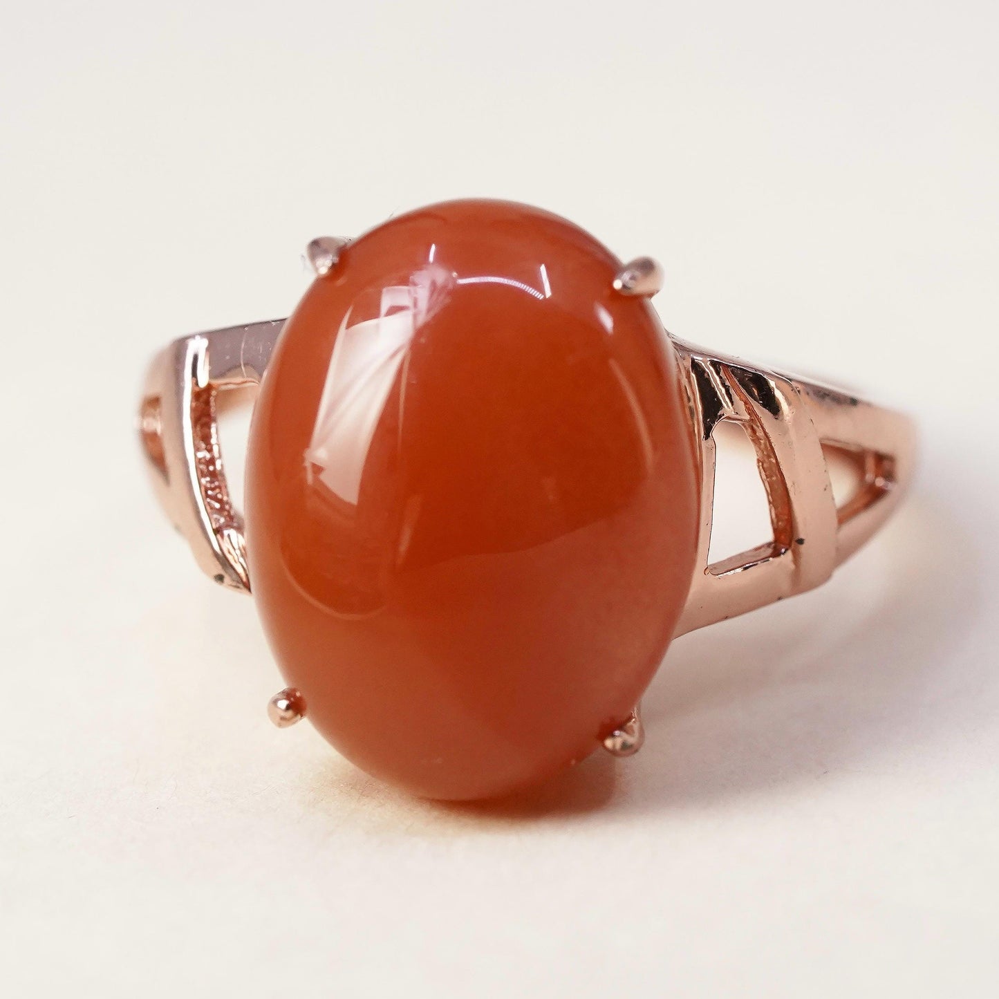Size adjustable, Vermeil rose gold Sterling 925 silver cocktail ring carnelian