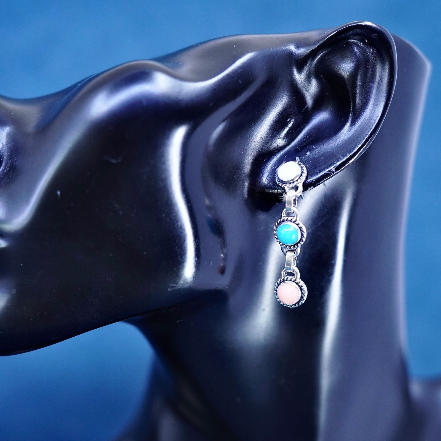 QT Quoc Turquoise Inc Sterling 925 silver earrings with turquoise moonstone