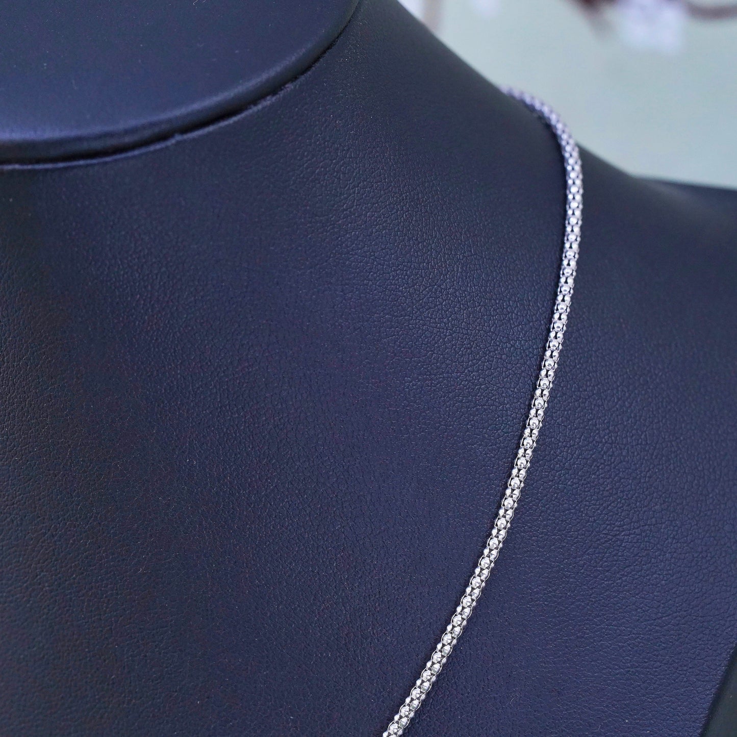 16+2”, 1mm, sterling silver handmade necklace, 925 popcorn chain