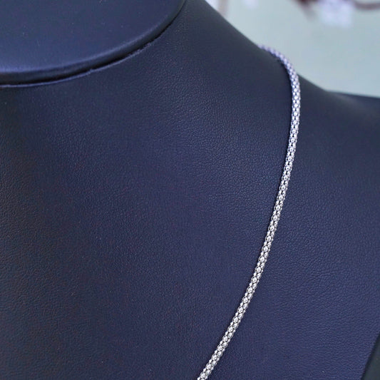 16+2”, 1mm, sterling silver handmade necklace, 925 popcorn chain