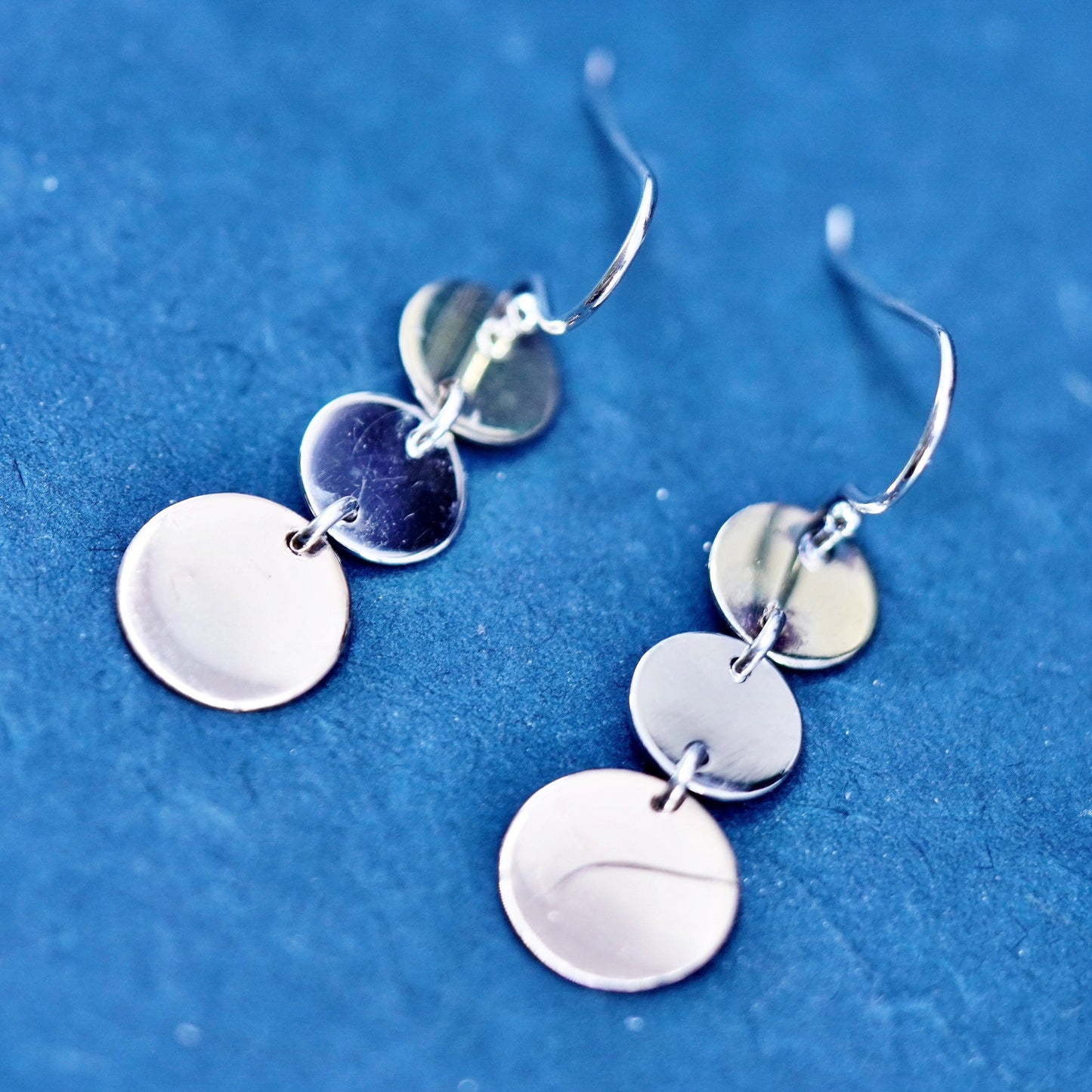 Vintage modern sterling silver handmade earrings, 925 two tone discs